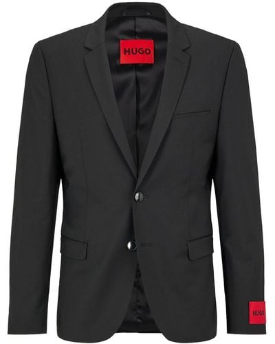 HUGO Logo-patch Notched-lapels Blazer - Black