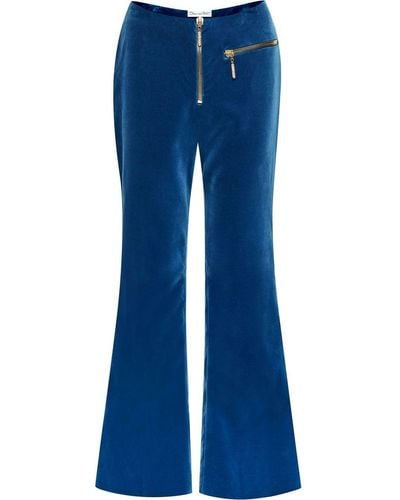 Oscar de la Renta Velvet Mid-rise Flared Trousers - Blue