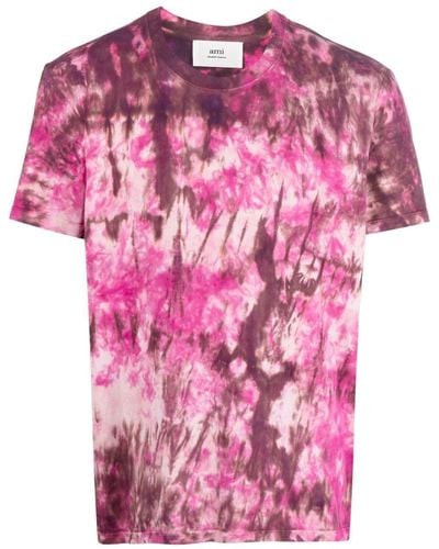 Ami Paris T-shirt Met Tie-dye Print - Roze