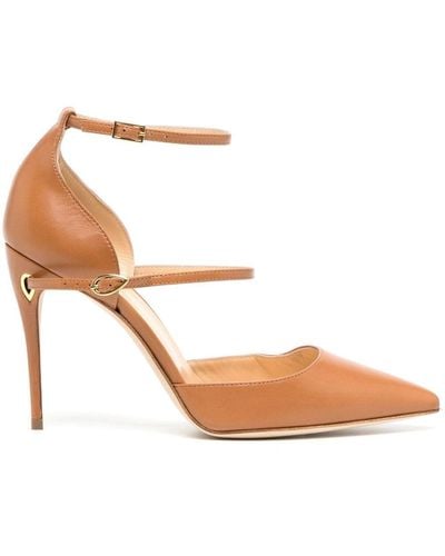 Jennifer Chamandi Enrico Ankle-strap 105mm Leather Court Shoes - Natural