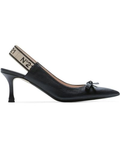 N°21 Logo-strap Bow Leather Court Shoes - Black