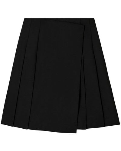Tory Burch Pleated Wool Wrap Skirt - Black