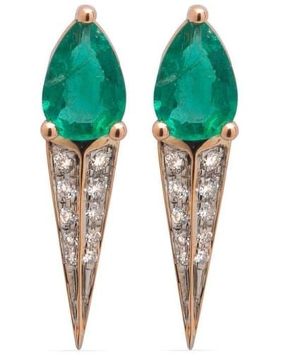Gaelle Khouri 18kt Rose Gold Unitáire Diamond And Emerald Earrings - Green