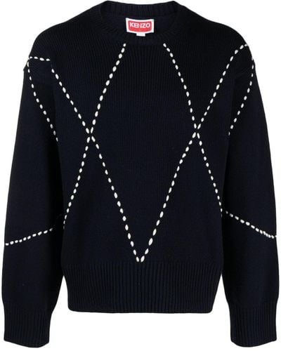 KENZO Sashiko Stitch Logo-embroidered Sweater - Blue