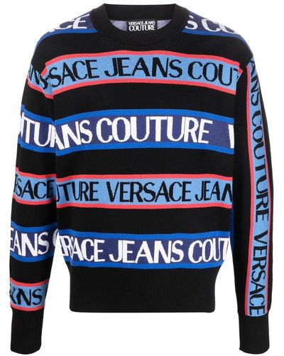 Versace Logo-stripe Cotton Sweater - Black