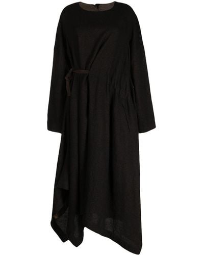 Ziggy Chen Asymmetric Wool Midi Dress - Zwart