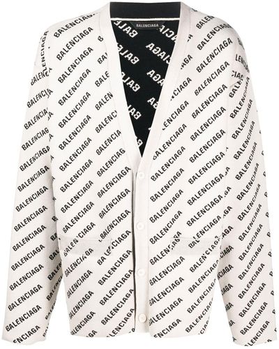 Balenciaga Cardigan à logo intarsia - Blanc