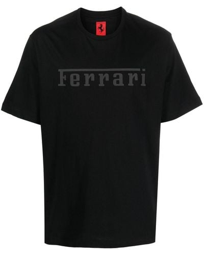 Ferrari Logo-silicone Print Cotton T-shirt - Black