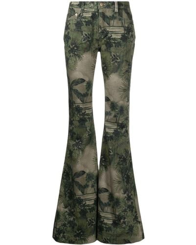 Roberto Cavalli Flared Broek Met Jungleprint - Groen