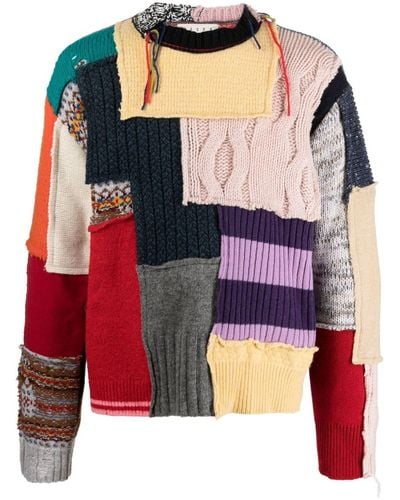 Paura Patchwork Wool Sweater - Red