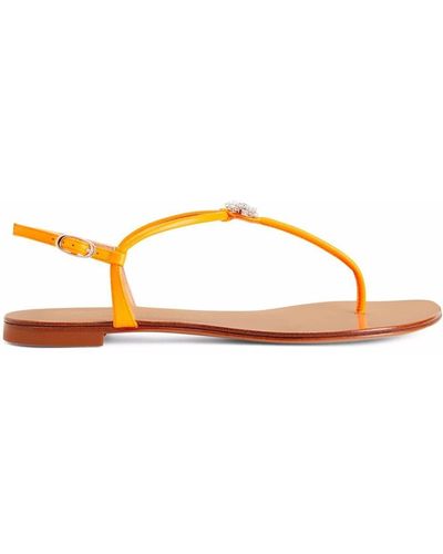 Giuseppe Zanotti Hollie Crystal Leather Flip Flops - Orange