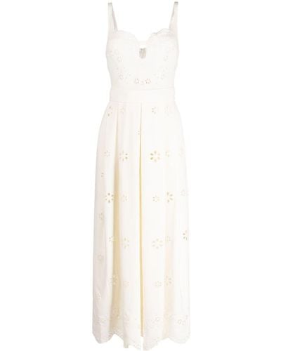 Elie Saab Broderie-anglaise Sleeveless Midi Dress - White