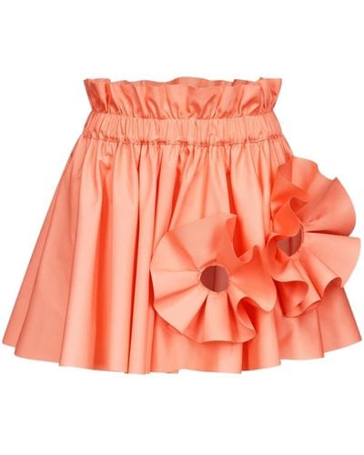 Area Ruffled Flower-appliqué Mini Skirt - Orange