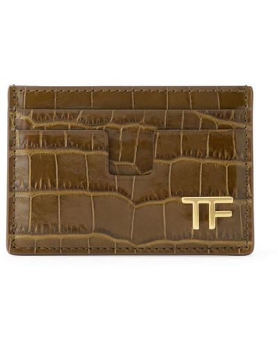 Tom Ford Logo-plaque Crocodile-effect Cardholder - Brown