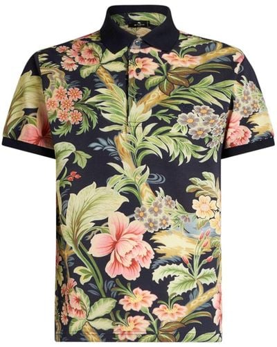 Etro Floral-print Cotton Polo Shirt - Green