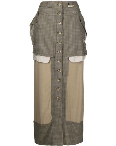 Maison Mihara Yasuhiro Check Patchwork Long Skirt - Green