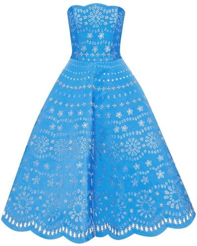 Oscar de la Renta Crystal-embellished Strapless Midi Dress - Blue