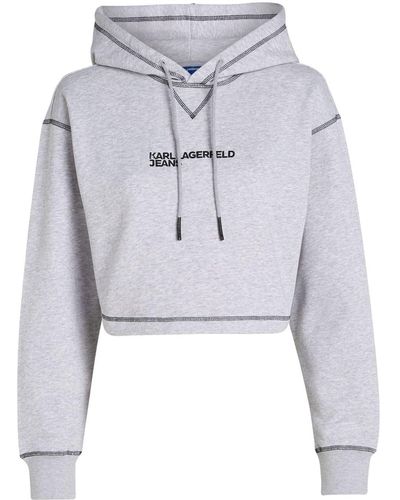 Karl Lagerfeld Logo-embroidered Cropped Hoodie - Grey