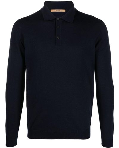 Nuur Long-sleeve Merino Polo Shirt - Blue