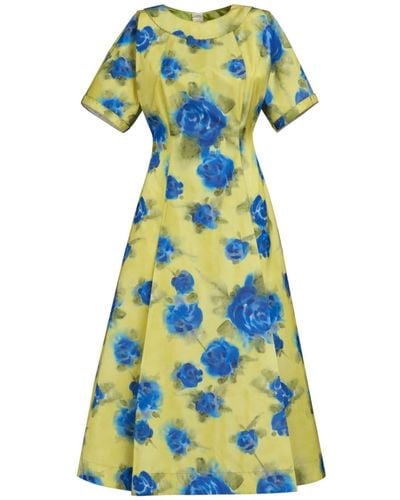 Marni Rose-print Midi Dress - Blue