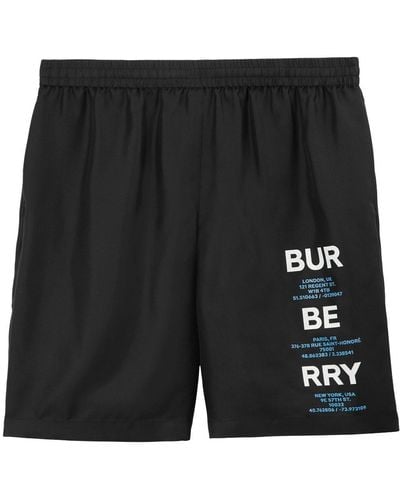 Burberry Short de sport en soie à logo imprimé - Noir