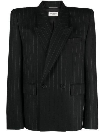 Saint Laurent Stripe-pattern Wool Blazer - Black
