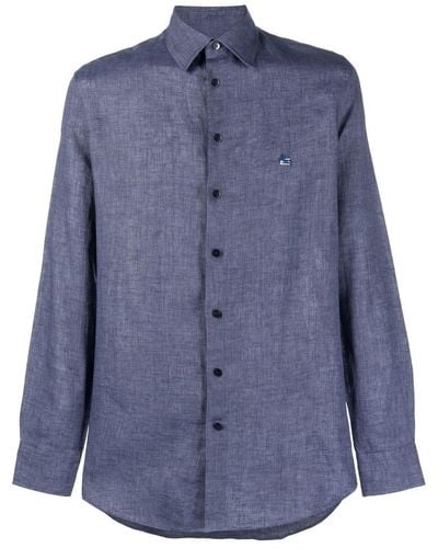 Etro ロゴ リネンシャツ - ブルー