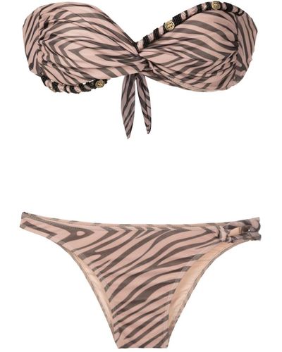 Amir Slama Beaded Zebra-pattern Bikini Set - Natural