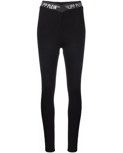 Philipp Plein Legging à bande logo - Noir