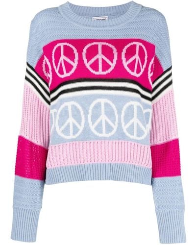 MOSCHINO JEANS studded peace-sign wool-blend jumper - Pink