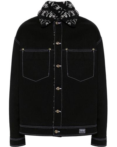 Versace Denim Jack Met Imitatiebont Detail - Zwart