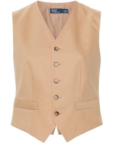 Polo Ralph Lauren Pauline Cotton And Wool-blend Twill Vest - Natural