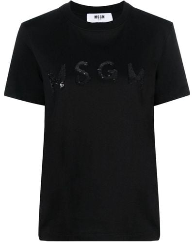 MSGM Sequin-logo Cotton T-shirt - Black