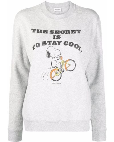 Saint Laurent Sweat à slogan Snoopy imprimé - Gris