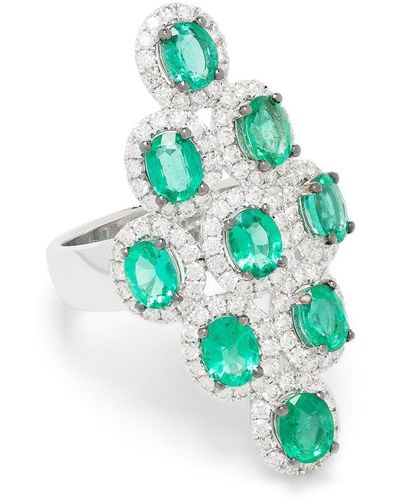 Stefere 18kt White Gold Diamond Emerald Shield Ring
