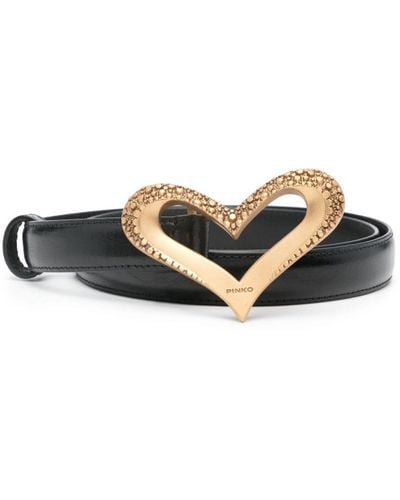 Pinko Heart-buckle Leather Belt - Black