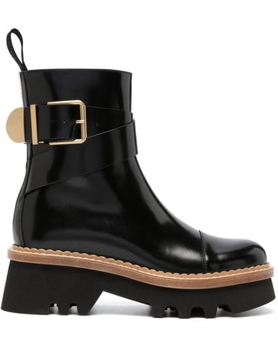 Chloé Owena Leather Ankle Boots - Black