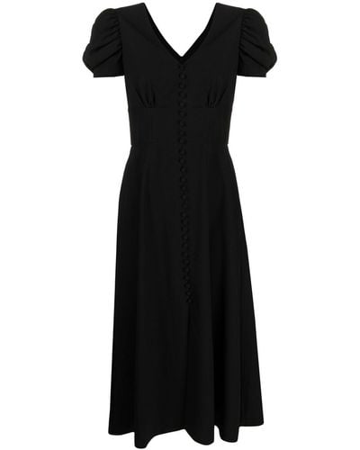 Saloni Puff-sleeves V-neck Dress - Black