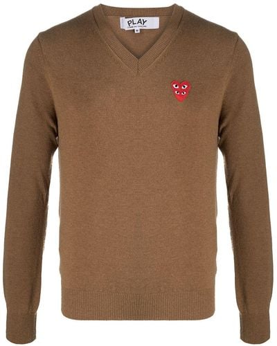 COMME DES GARÇONS PLAY Logo Heart Embroidered Sweater - Brown