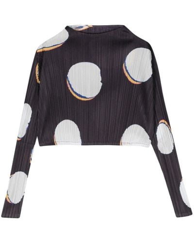 Pleats Please Issey Miyake Bean Dots Pleated Cropped Top - Black