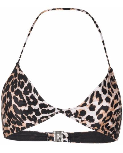 Ganni Leopard-print Twisted Bikini Top - Brown