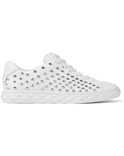 Jimmy Choo Diamond Light Embellished Leather Low-top Sneakers - White