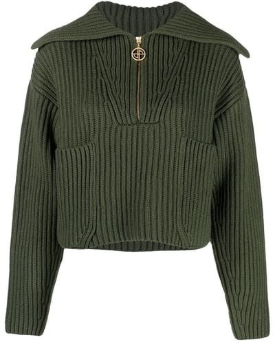 Patou Ribbed-knit Zip-up Sweater - Green