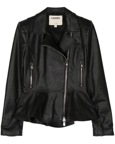 L'Agence Lyric Peplum Leather Jacket - Black