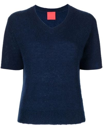 Cashmere In Love V-neck Short-sleeved Knitted Top - Blue