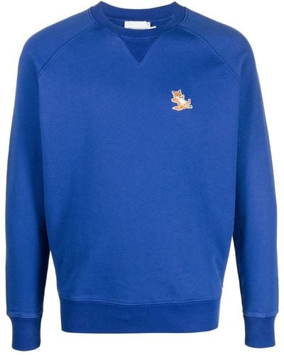 Maison Kitsuné Ribbed-edges Cotton Sweatshirt - Blue