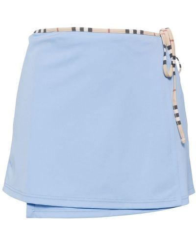 Burberry Vintage-check Detailed Wraparound Skirt - Blue