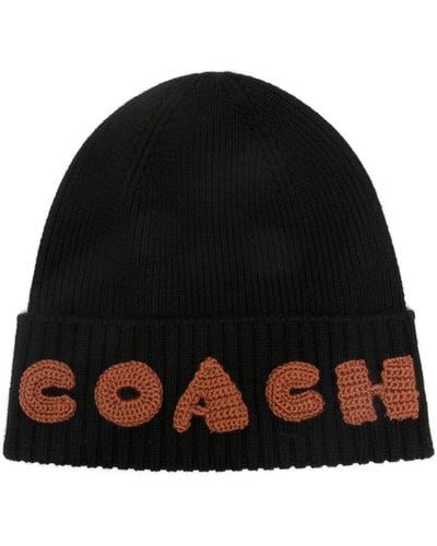COACH Logo-embroidered Wool Beanie - Black