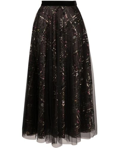 Talbot Runhof Sequin-embellished Tulle Skirt - Black