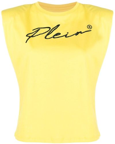 Philipp Plein Logo-print Shoulder-pads Tank Top - Yellow